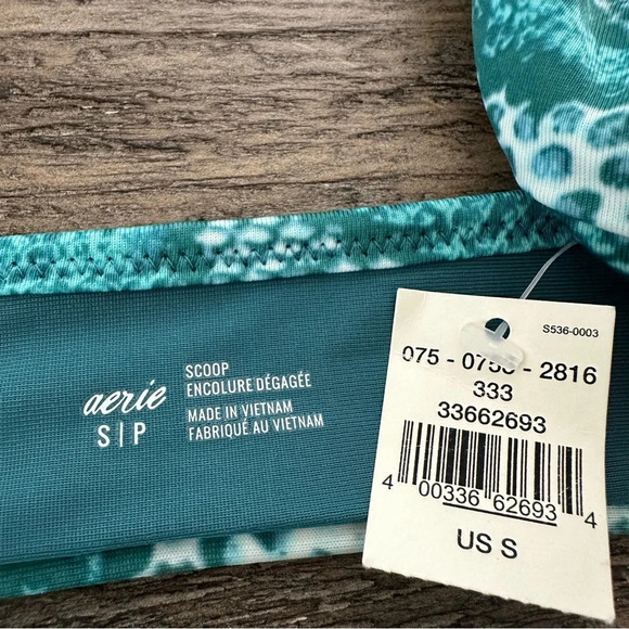 NWT Aerie Small/Medium Teal Snake Print Bikini Swimsuit High Cut Cheeky New - Picture 5 of 5